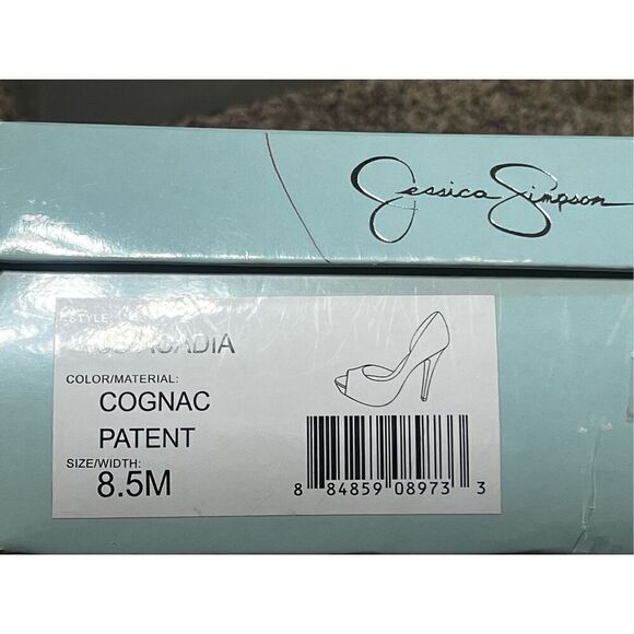 Jessica Simpson Acadia Cognac Patent Leather Peep Toe Pump Size 8.5 - Picture 6 of 6
